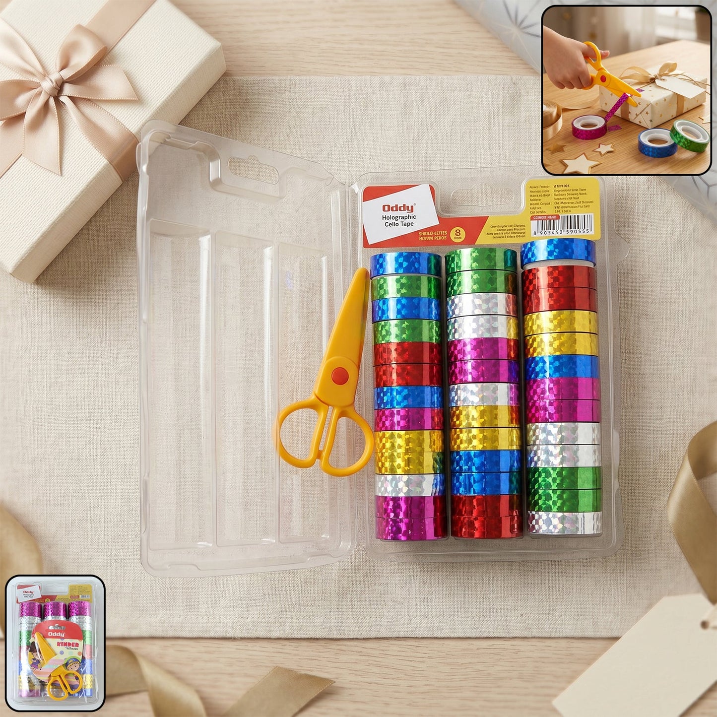Holographic Decorative Tape Set with Scissors (1 Set, 39 Roll)
