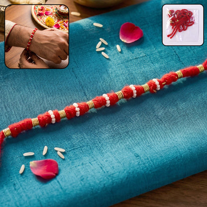 Red Thread Rakhi with White Beads