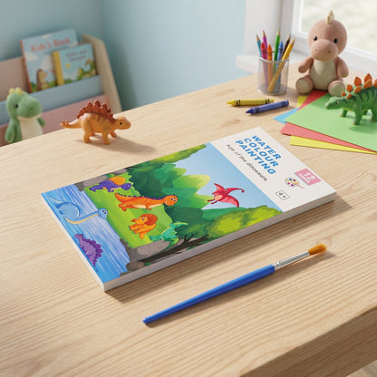 Kids Water Colour Painting Book with Brush (1 Set, 12 Pages)