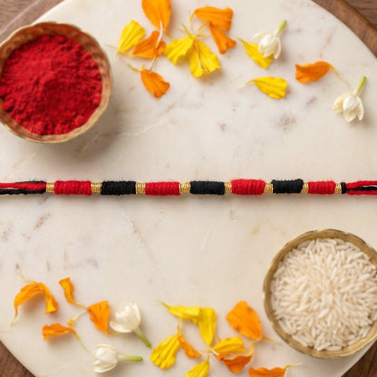 Red Black Gold Wire Wrapped Rakhi