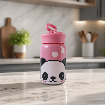 Cute Cartoon Printed Glass Drinking Bottle Cup with Lid (340 ML)