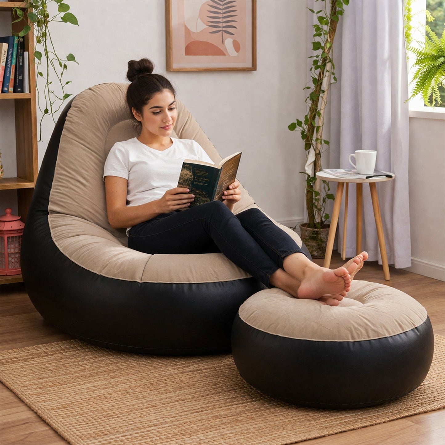 Inflatable Air Sofa Chair Set (1 Set, 100x100x73 + 55x55x30 Cm)