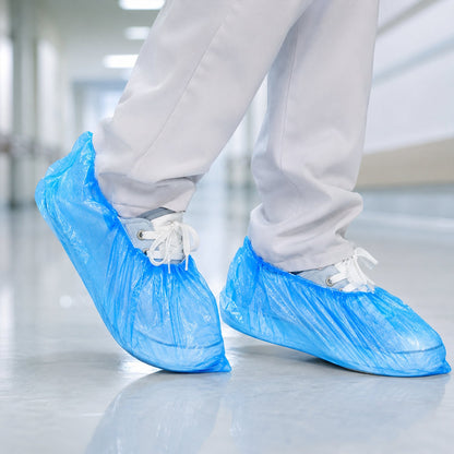 Disposable Plastic Shoe Cover Set with Elastic Fit (2 Pair Set)