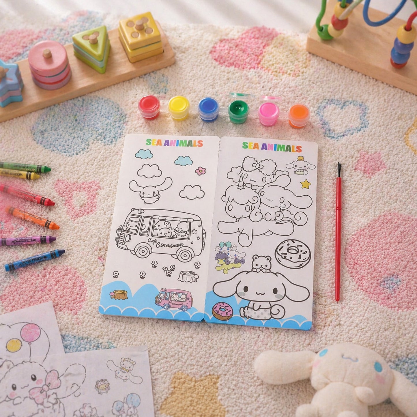 painting set with cartoon sketchbook