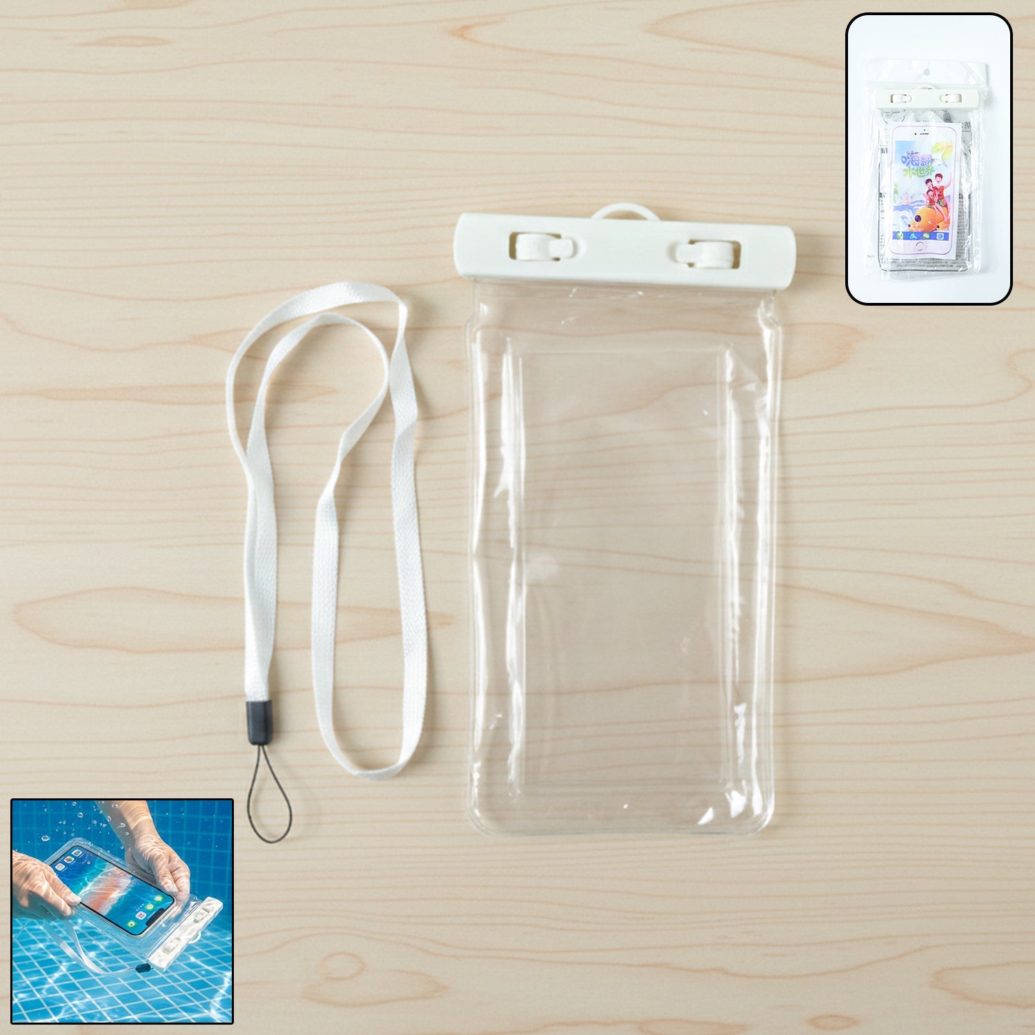 Beach ready waterproof phone bag white