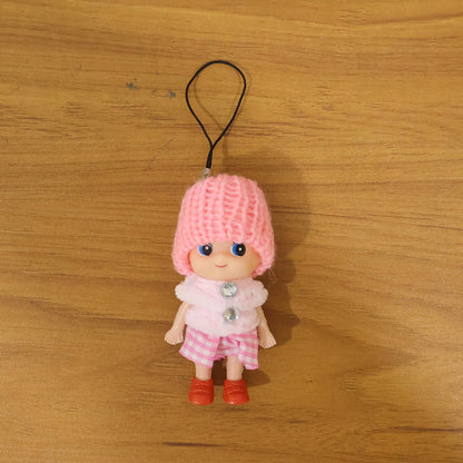 Cute Mini Doll Keychain Soft Knitted Cap Girl Charm Keyring (1 Pc / Mix Color)