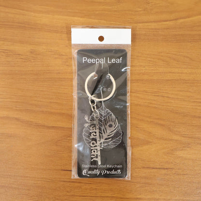 engraved leaf metal keychain