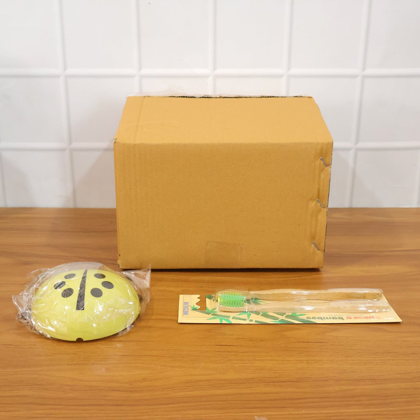 Cute ladybug toothbrush holder with toothbrush combo set