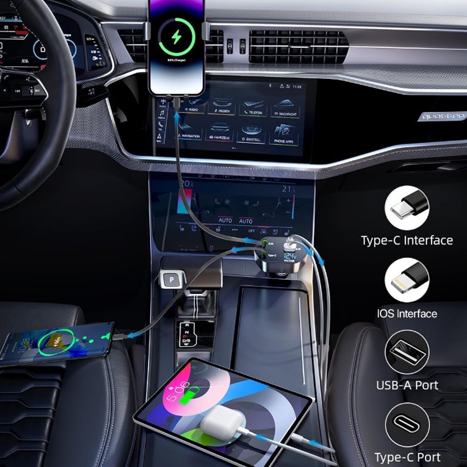  4-in-1 Super Fast Car Charger Dual Built-In Cables - comparison shot