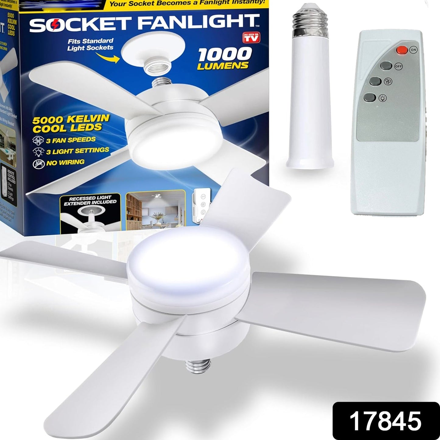 Original Cool LED Socket Fan Light 1000 Lumens 5000K Remote Controlled