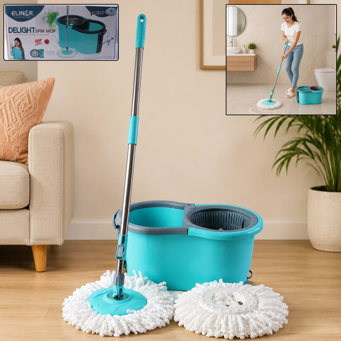 Plastic Spin Mop Set with Bucket - Main