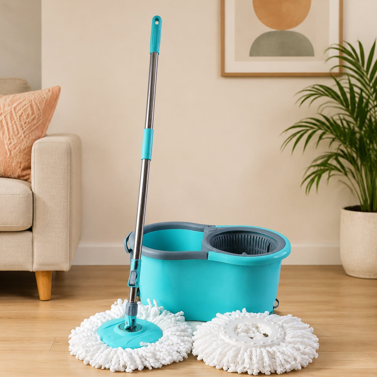 Plastic Spin Mop Set with Bucket - Studio Front View