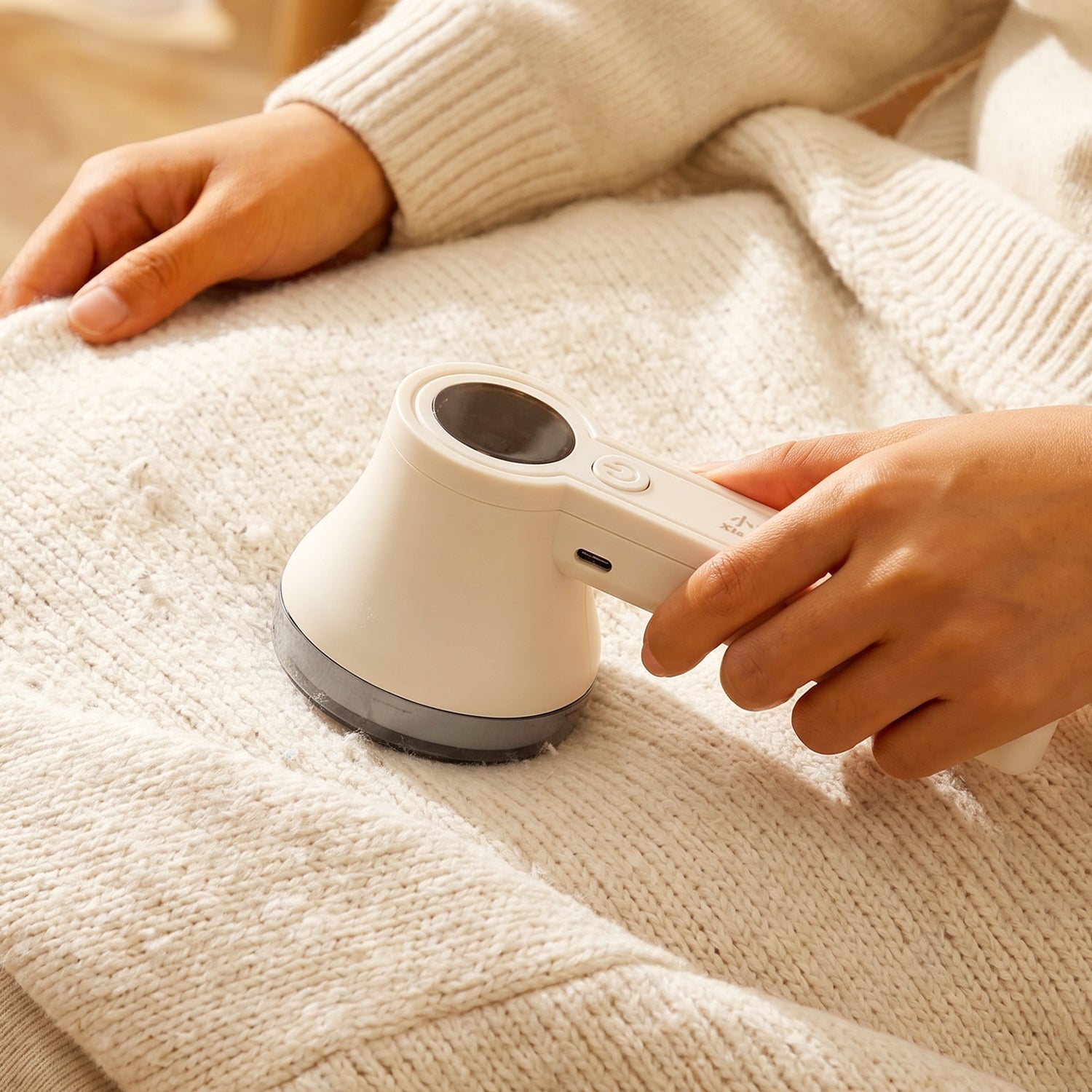 Lint Remover in Use on Sweater