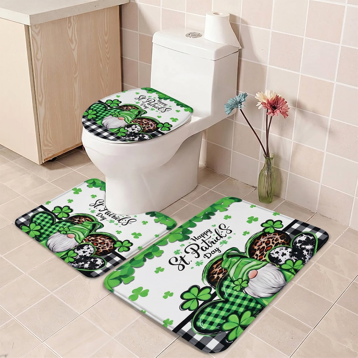 3 in 1 bath mat set placed in bathroom lifestyle image 1