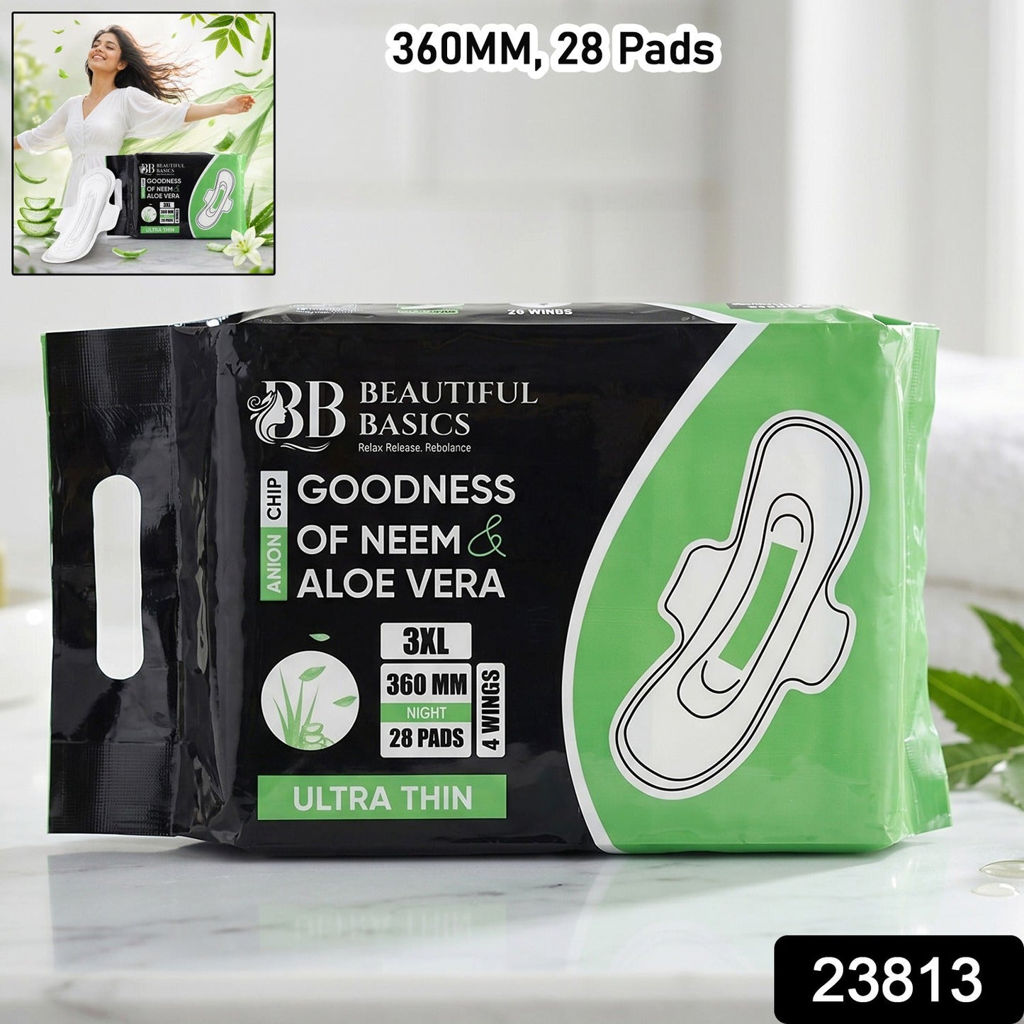 Beautiful Basics sanitary pads 3XL 360mm 28 pads main image