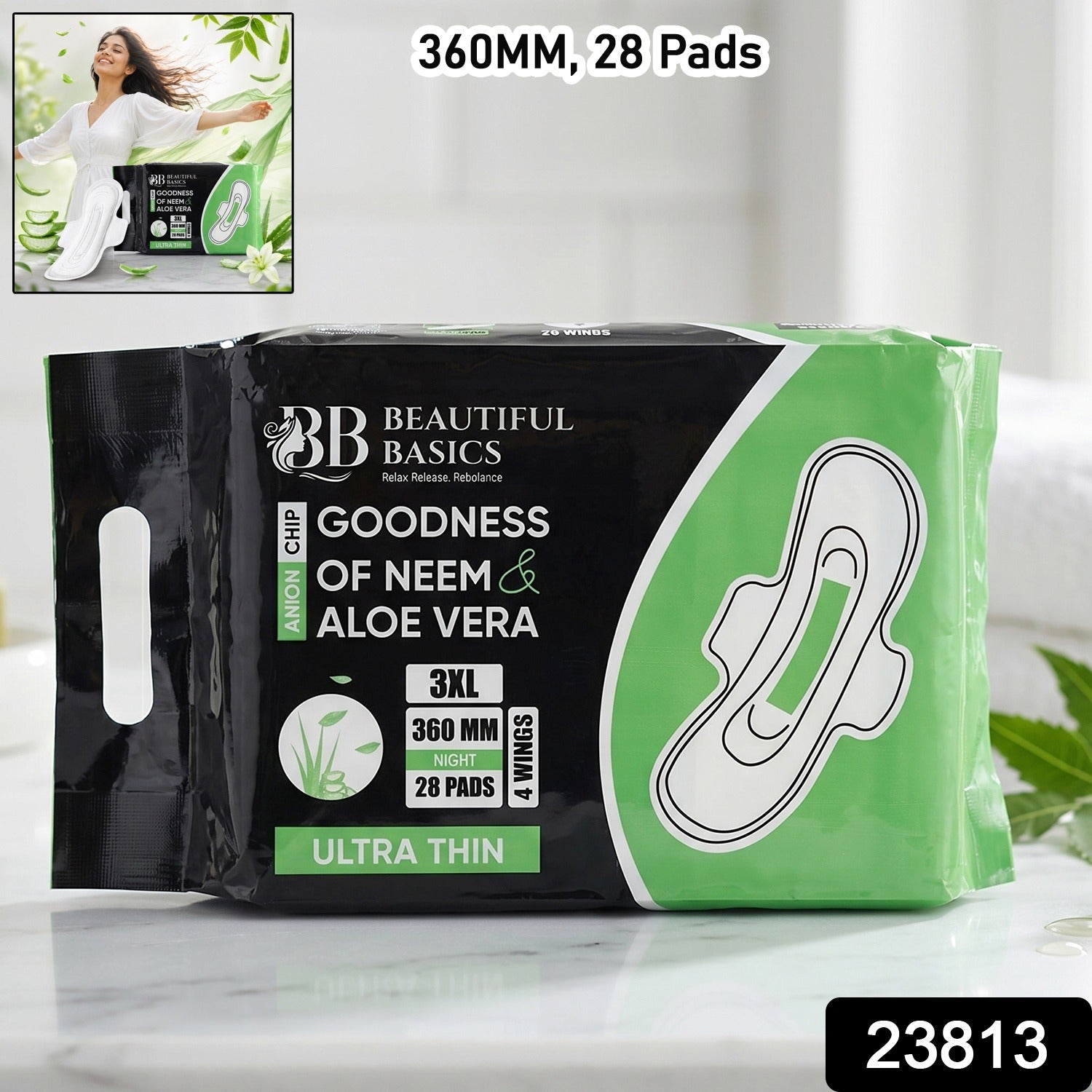 Beautiful Basics sanitary pads 3XL 360mm 28 pads main image