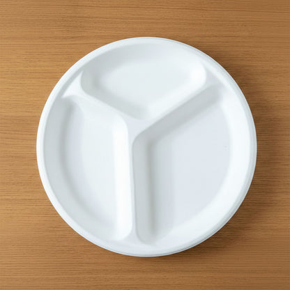 Vegnar 10 Inch 3-Compartment Round Compostable Bagasse Plate (10 Pc)