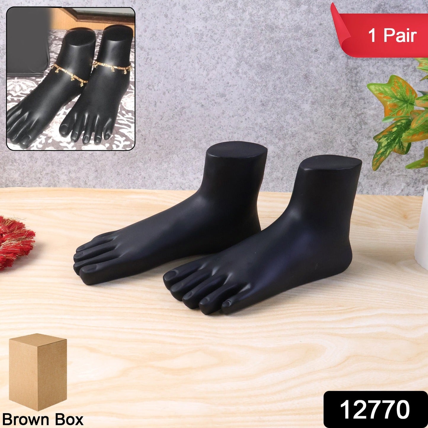 Black foot mannequin display pair side view India