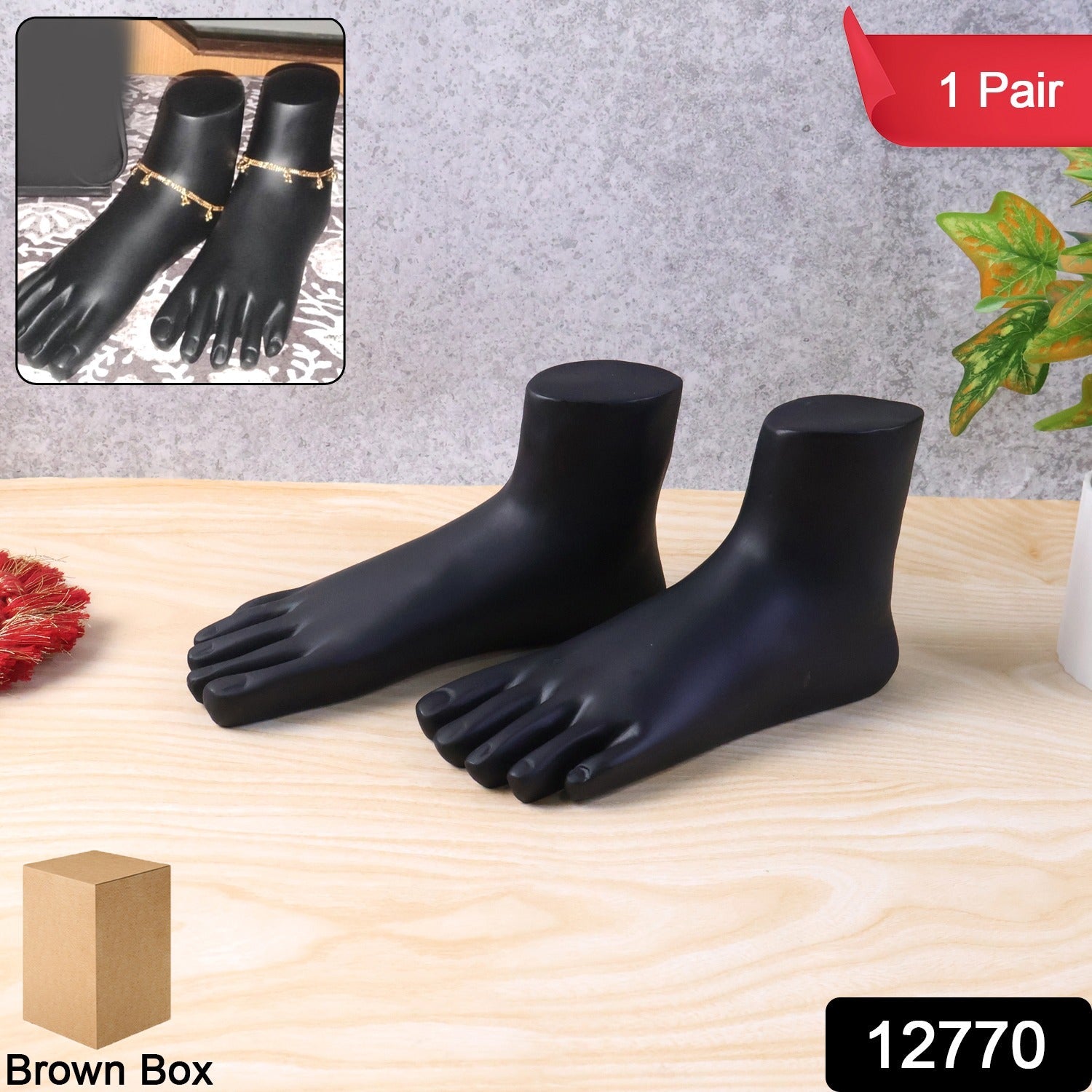 Black foot mannequin display pair side view India