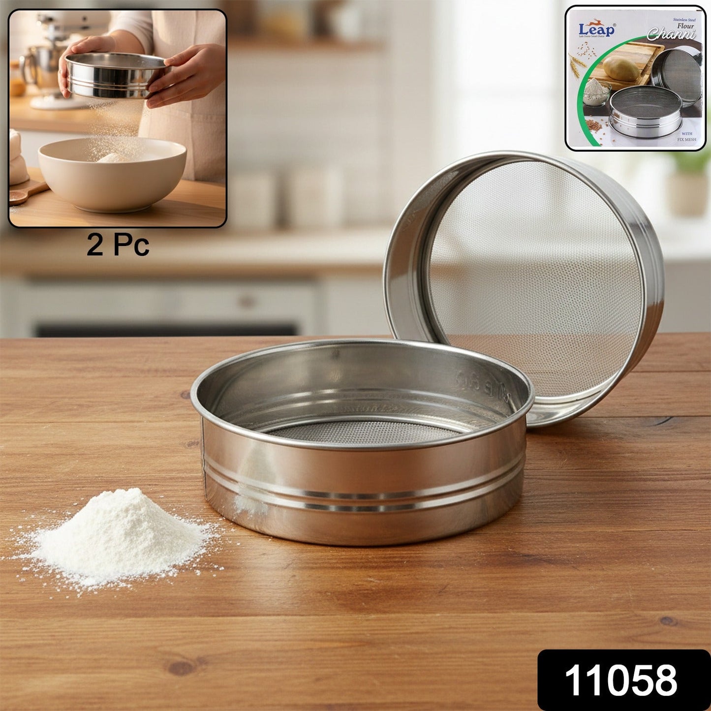 Durable 2-piece flour sifter for Indian cooking