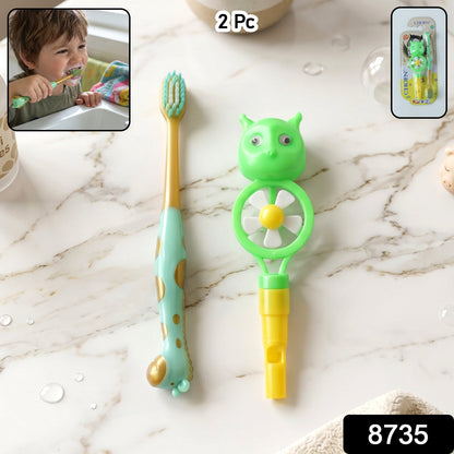 Kids Toothbrush with Cute Animal Whistle Toy Set