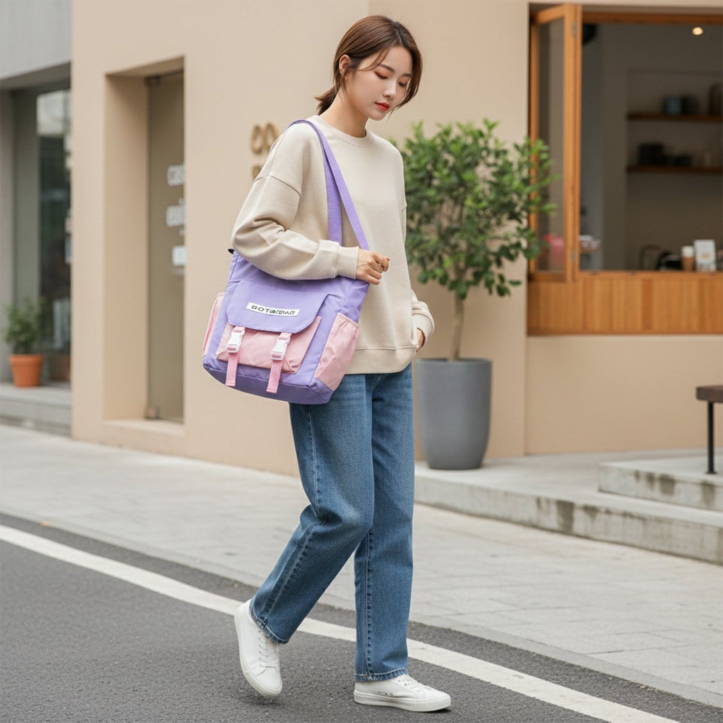Trendy Multi-Pocket Shoulder Tote Sling Bag for Women & Girls (1 Pc)