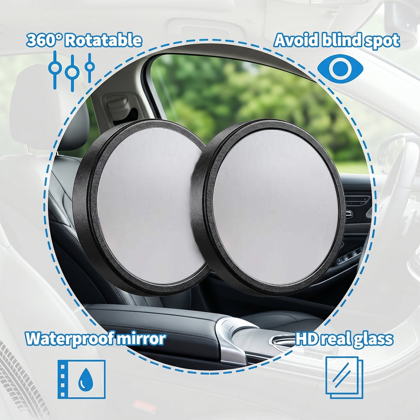 360 Degree Adjustable Car Blind Spot Mirror (2 Pc)