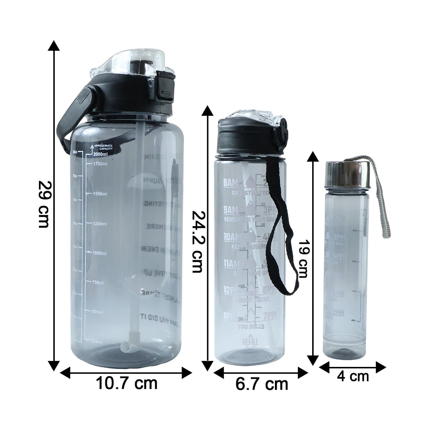  3 in 1 Multipurpose Water Bottle Set 2000ML 900ML 500ML - specs detail shot