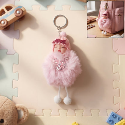 Cute Doll Plush Keychain with Soft Fur Ball (1 Pc)