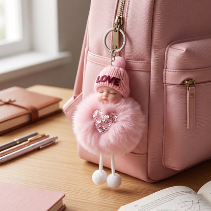 Cute Doll Plush Keychain with Soft Fur Ball (1 Pc)