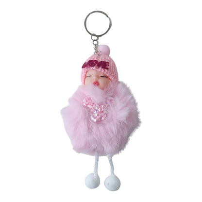 Cute Doll Plush Keychain with Soft Fur Ball (1 Pc)