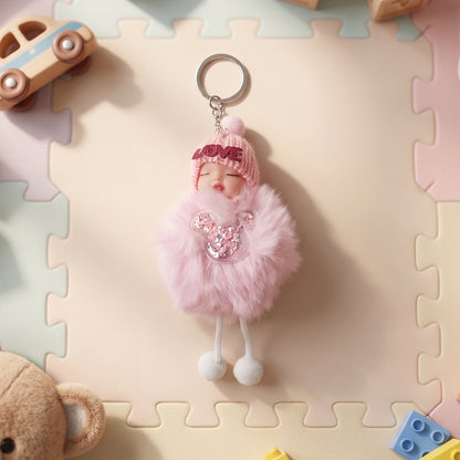 Cute Doll Plush Keychain with Soft Fur Ball (1 Pc)
