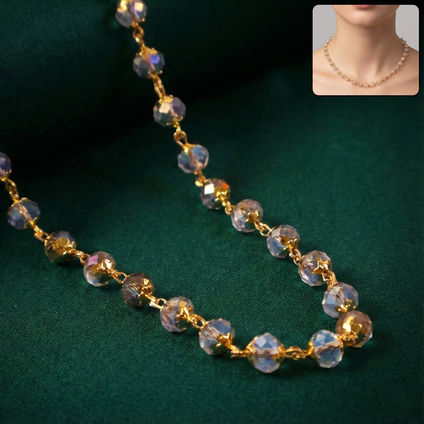 Gold tone crystal necklace