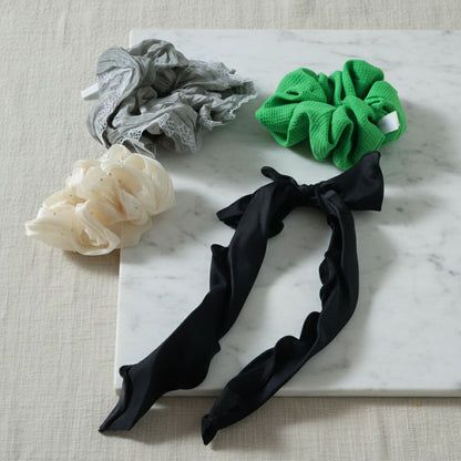 Stylish Fabric Hair Scrunchie with Bow Tie Design(1 Pc, Mix Color & Design)