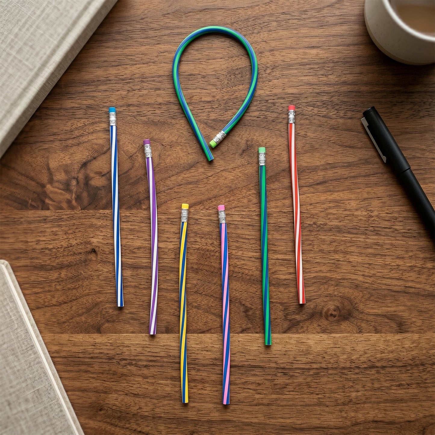 7-Piece Multicolored Swirl Design Pencils Set with Eraser