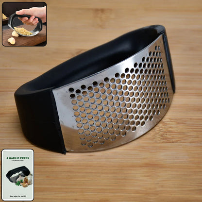 Premium curved garlic press for effortless crushing