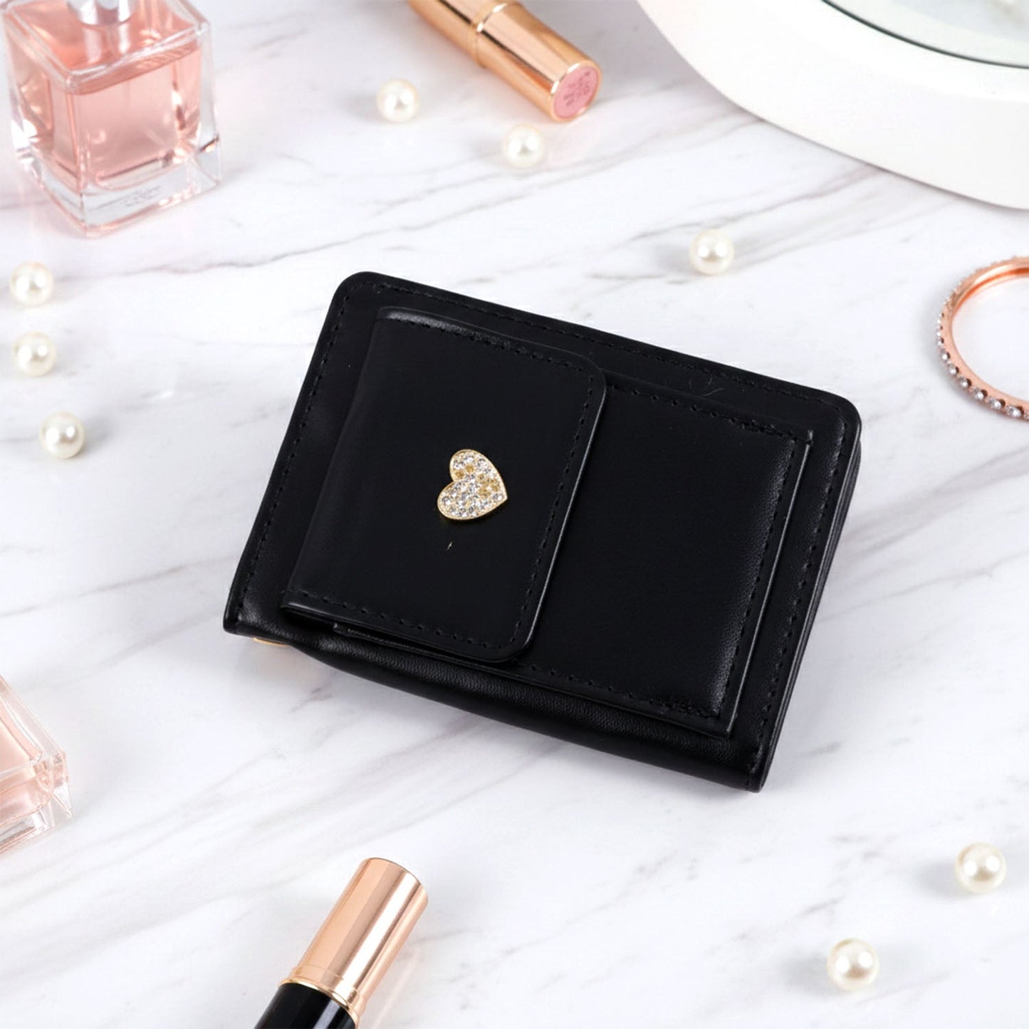 Compact Snap Button Card Holder Wallet (1 Pc)
