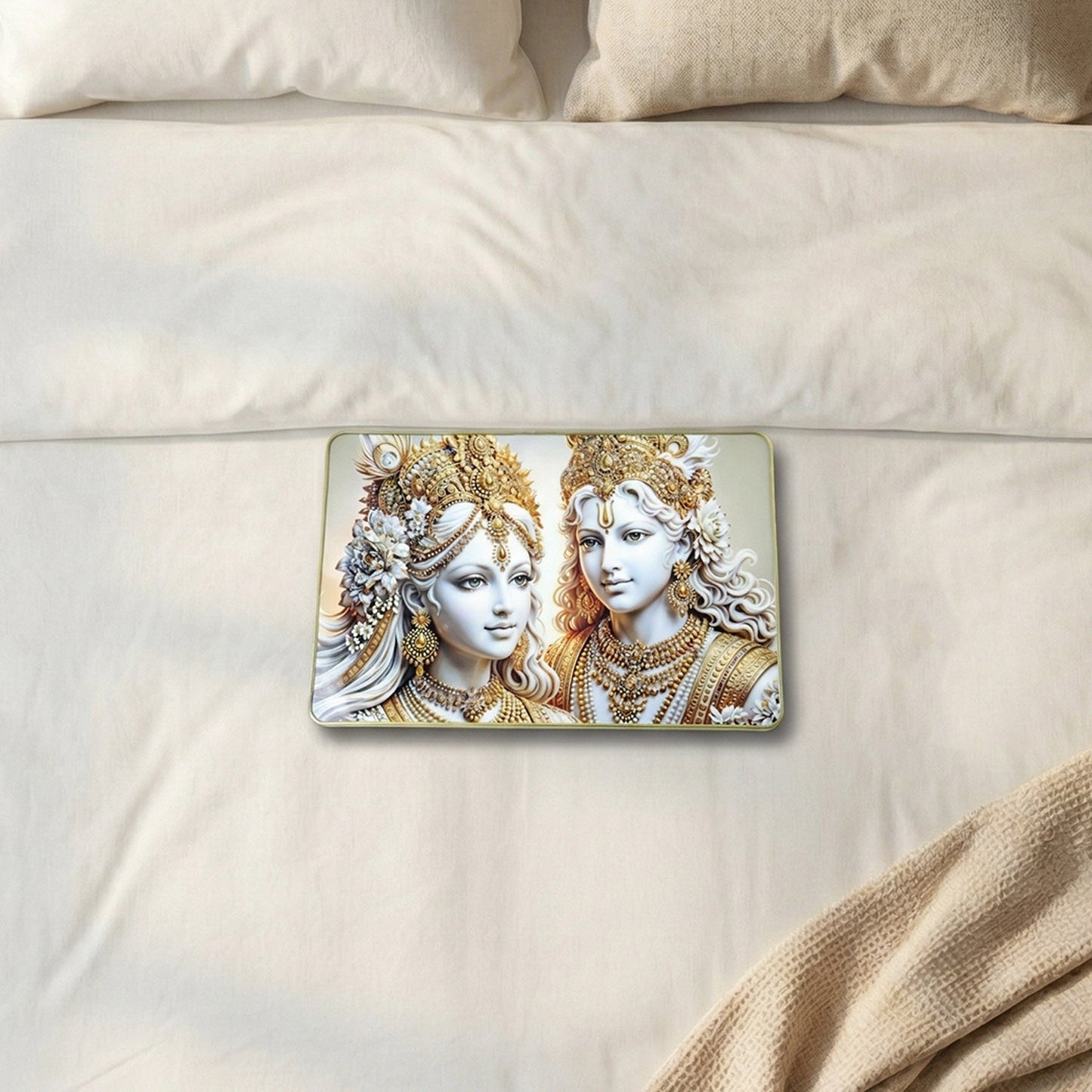 Elegant Radha Krishna Golden Finish Wall Art Frame 45x30 Cm (1 Pc)