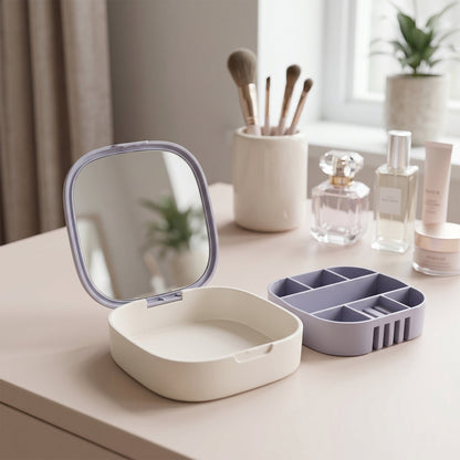 Plastic Jewelry Storage Box with Built-in Mirror (1 Pc)