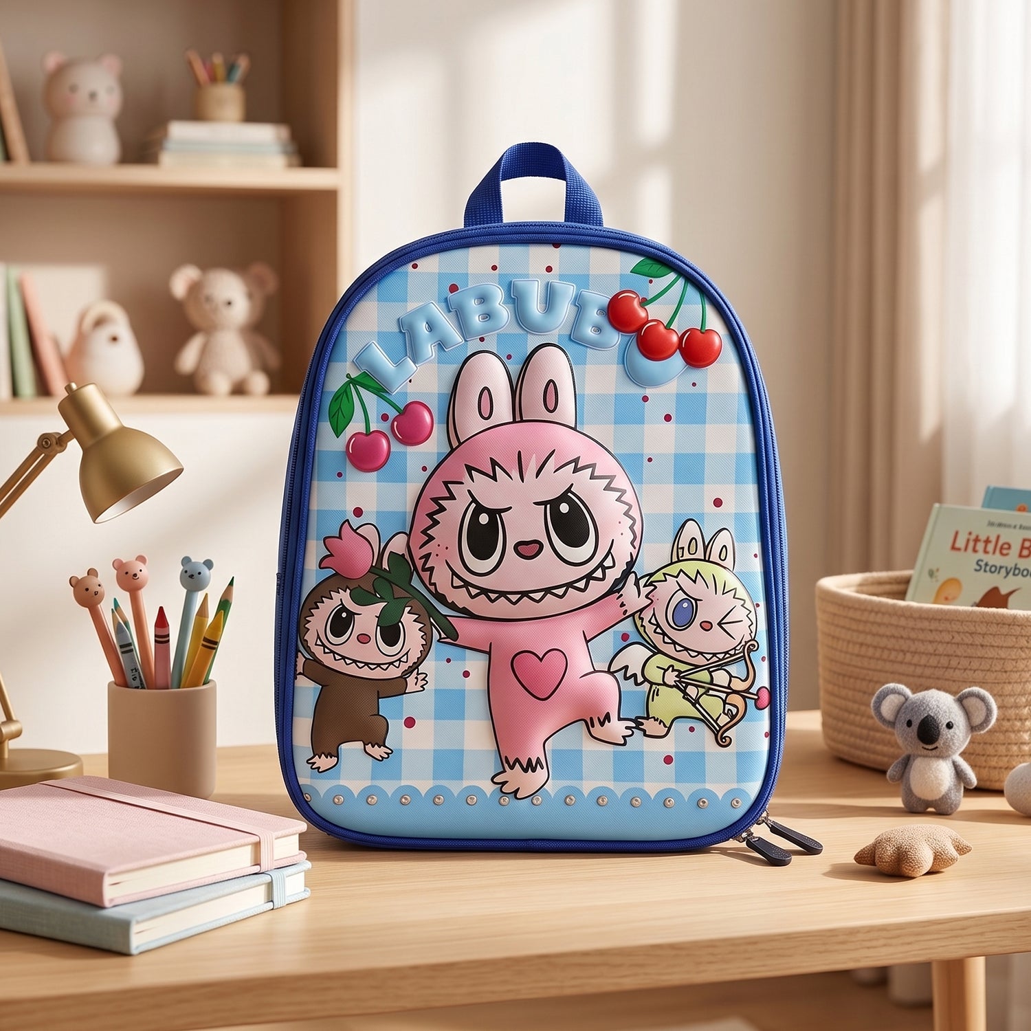 Labubu Gingham Print EVA Kids School Bag
