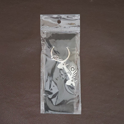 Krishna Flute & Peacock Feather Metal Keychain - (1 Pc)