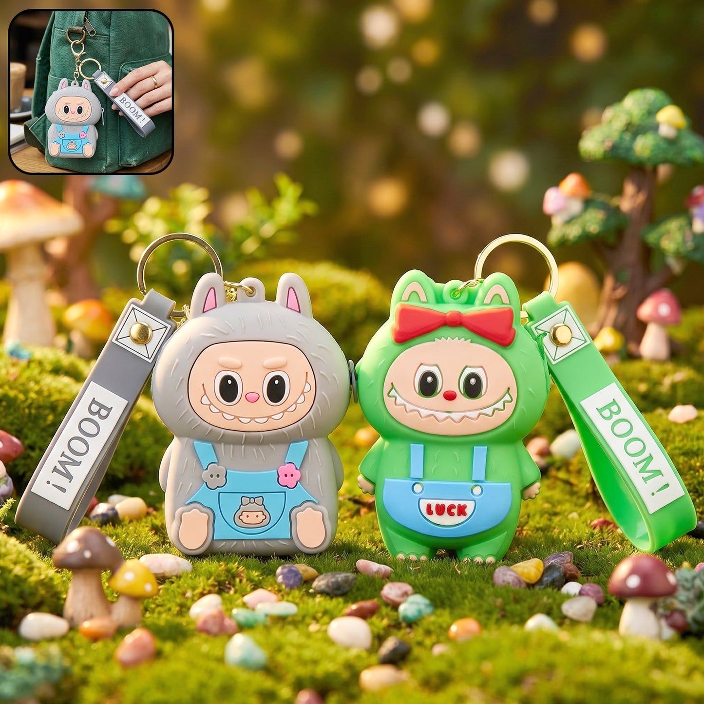 cartoon style silicone mini pouch keychain cute design