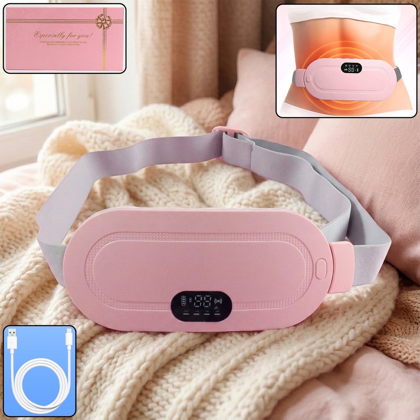 Rechargeable heating belt for waist and abdominal pain relief