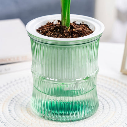 Self-Watering Bamboo Style Plastic Flower Pot with Cotton Wick (1 Pc)