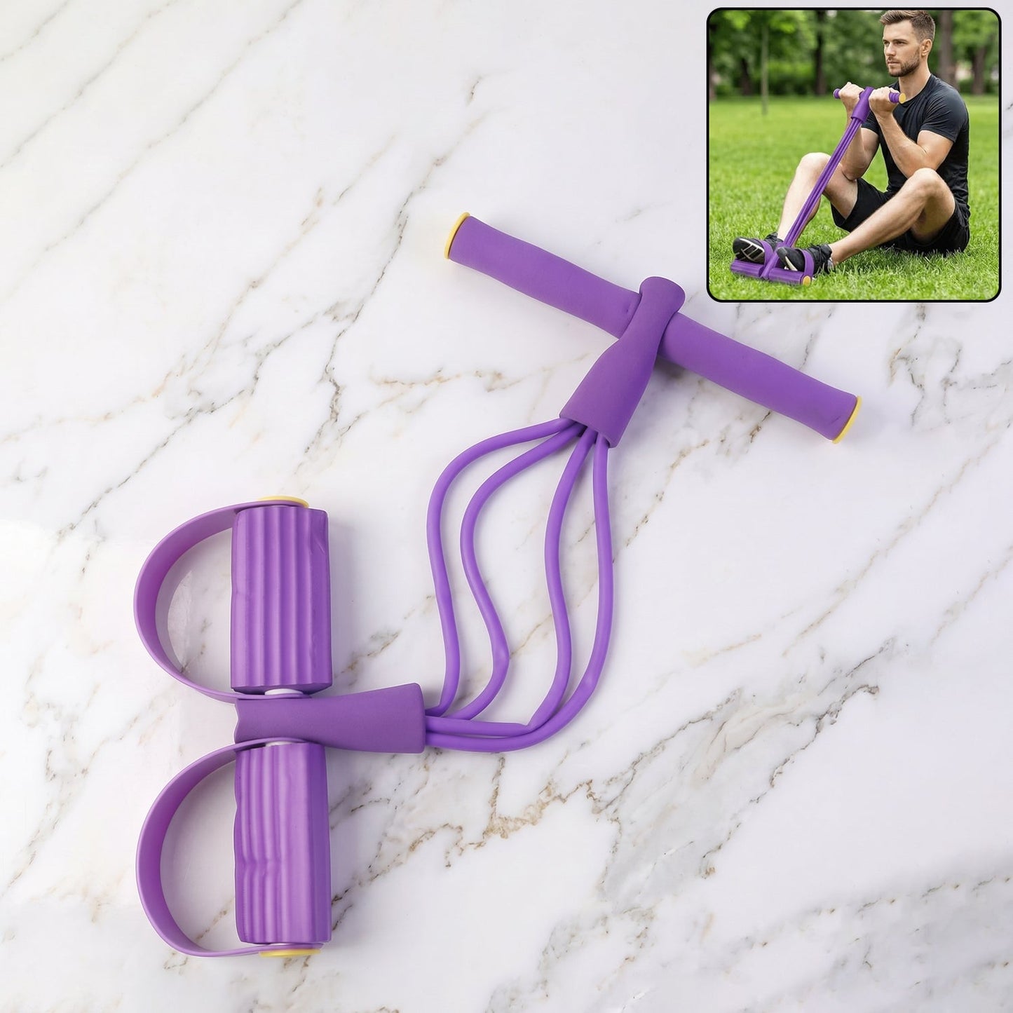 Portable Pull Rope Resistance Exerciser with Foot Pedal Support (1 Pc)