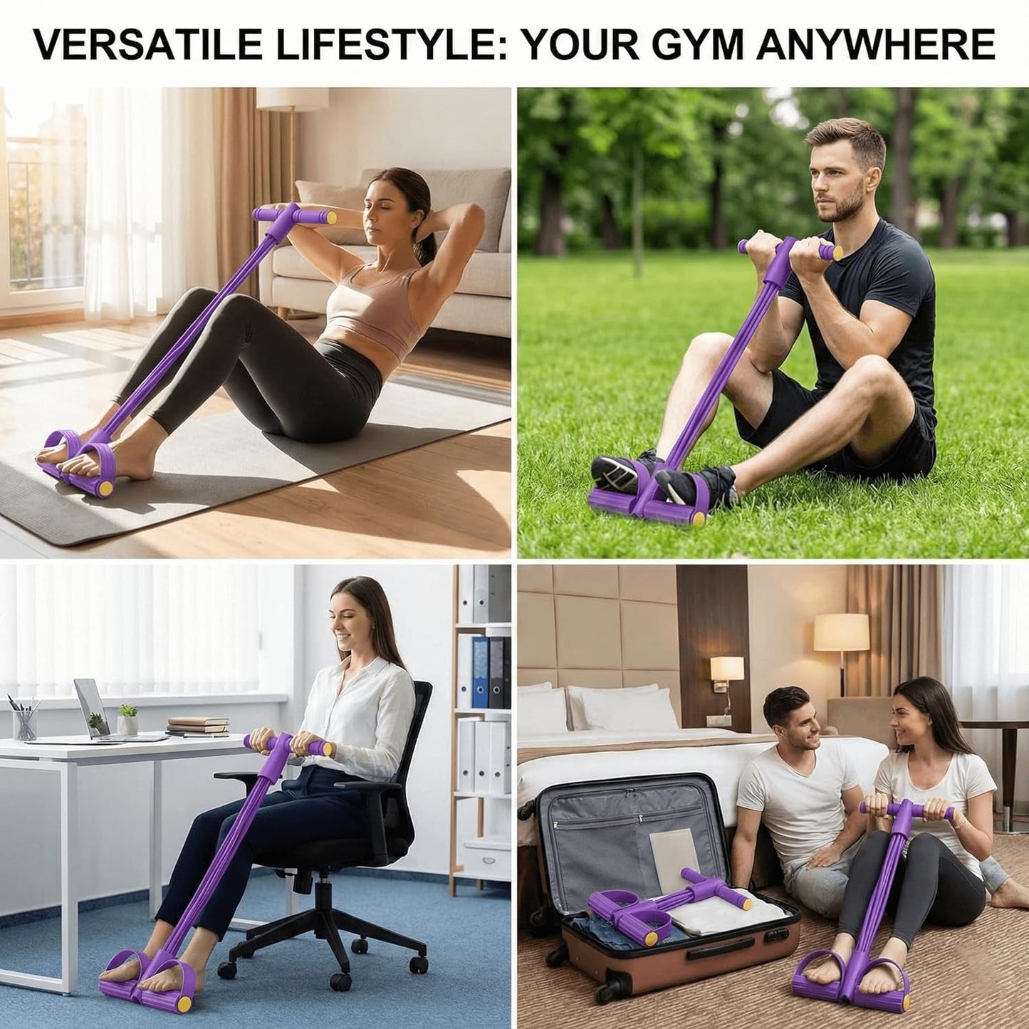 Portable Pull Rope Resistance Exerciser with Foot Pedal Support (1 Pc)