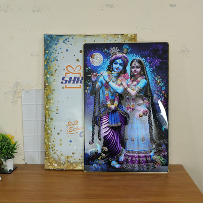 Divine Radha Krishna Full Moon Artistic Wall Frame (1 Pc, 89x58 Cm)