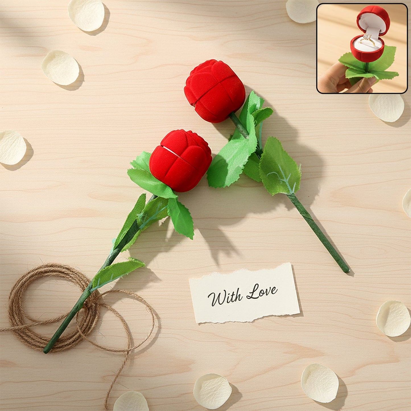 Romantic artificial rose ring box stick 2-piece flower-shaped jewellery gift India