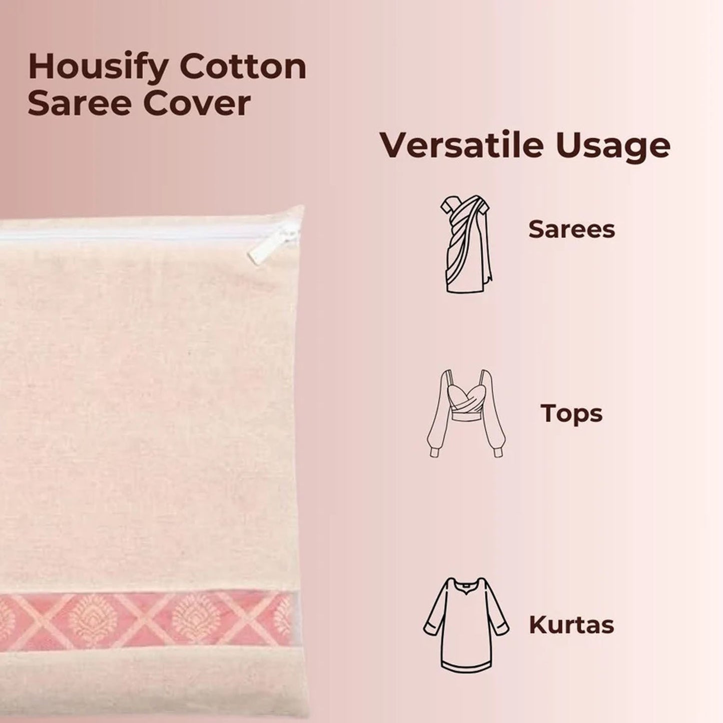 Zip Closure Saree Storage Bag (14.5x16.5 cm, Pack of 6)