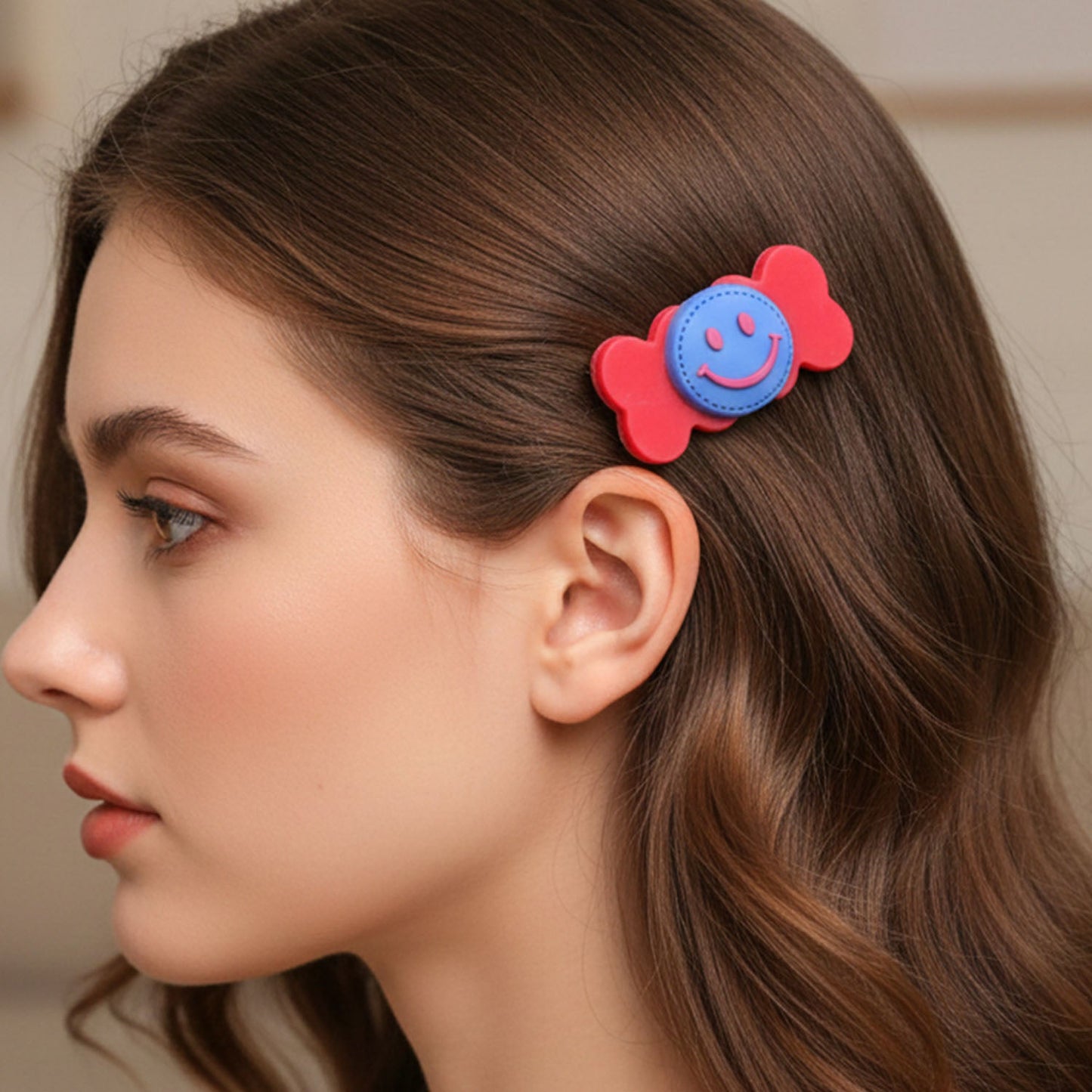 Colorful Smiley Candy Design Decorative Hair Clip Set (4 Pc)
